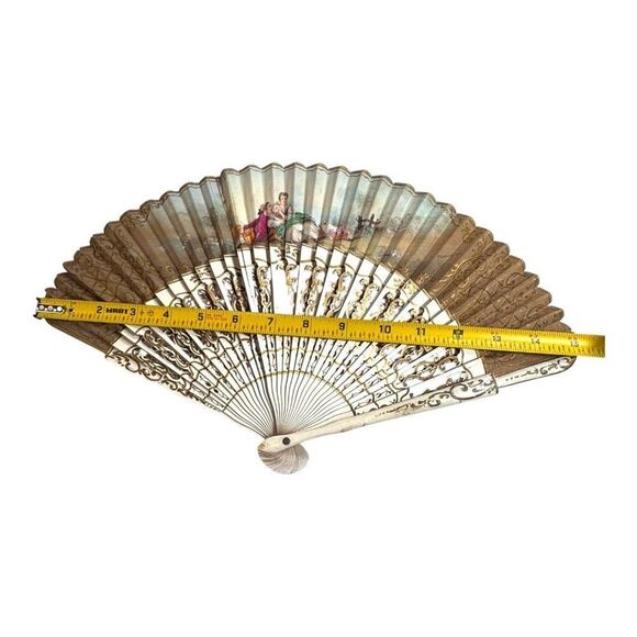 Vintage Alexandre Hand-Painted Folding Fan Signed Gold & Courting Couple READ - Picture 10 of 11